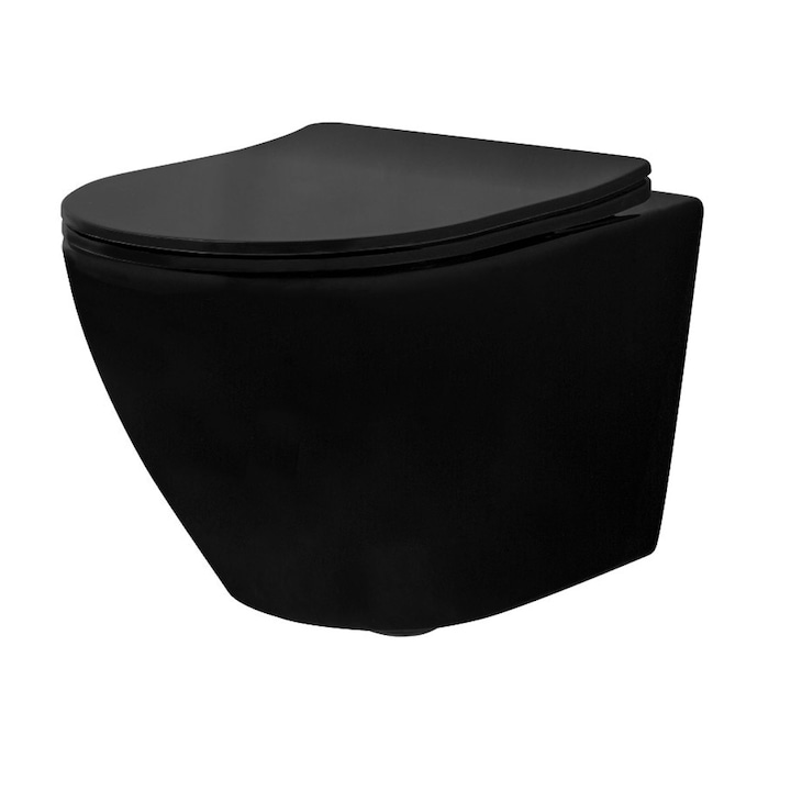 EGO-Carlo Mini WC-Csésze, matt fekete, függesztett, Duroplast fedéllel együtt
