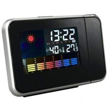 Ceas cu Proiectie, cu Alarma si Statie Meteo HL-8190, Negru-Argintiu Ceas cu Proiectie, cu Alarma si Statie Meteo HL-8190, Negru-Argintiu