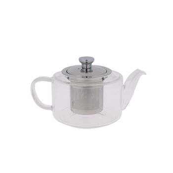 Ceainic sticla termorezistenta cu sita si capac inox 500 ml Ceainic sticla termorezistenta cu sita si capac inox 500 ml