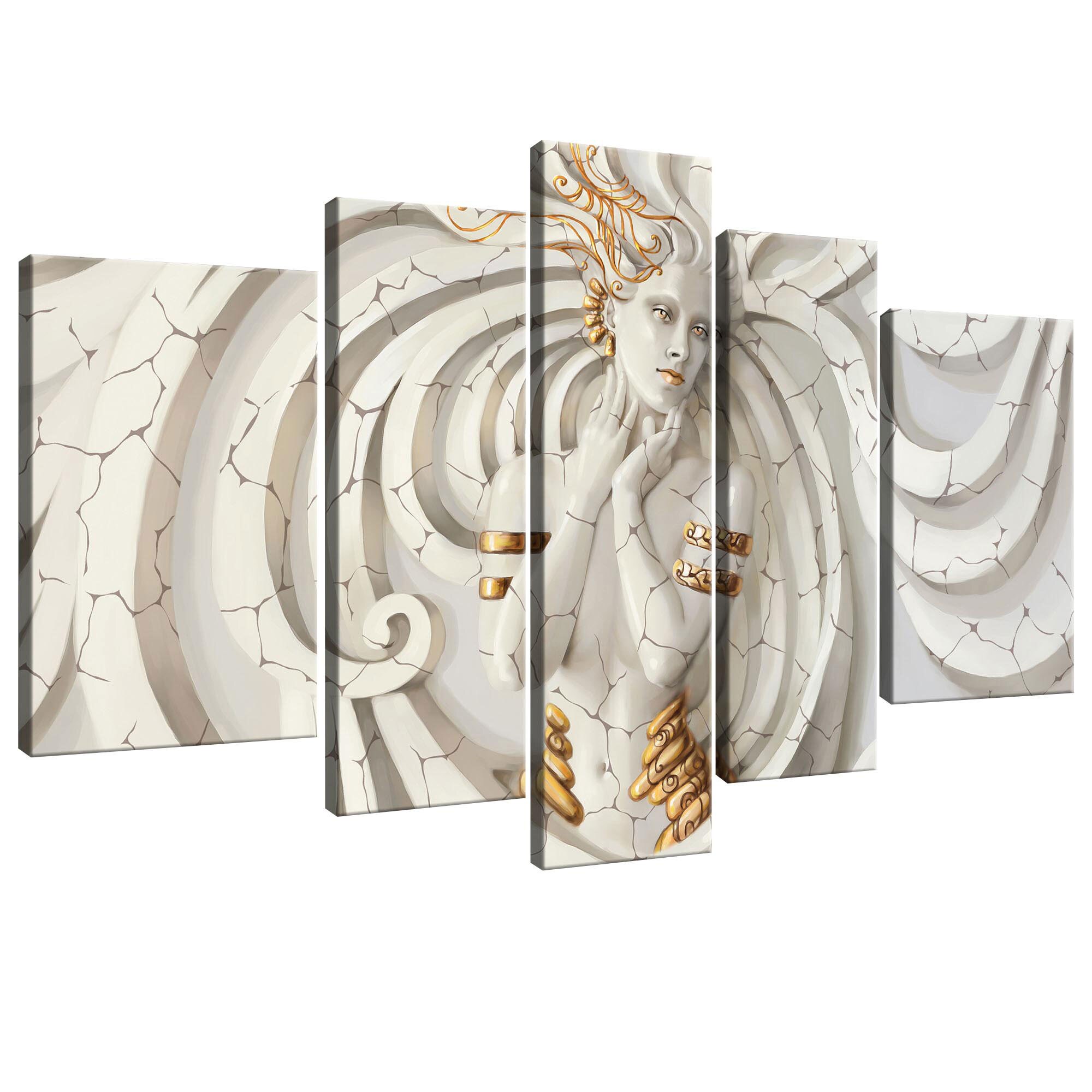 Set Tablouri DEGRETS 78342 Canvas, 100 x 170 cm, 5 piese (1x100x30 cm, 2x80x30 cm, 2x60x40 cm), Zeita