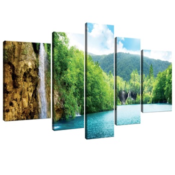 Set Tablouri DEGRETS 78341 Canvas, 100 x 170 cm, 5 piese (1x100x30 cm, 2x80x30 cm, 2x60x40 cm), Cascada langa lac Set Tablouri DEGRETS 78341 Canvas, 100 x 170 cm, 5 piese (1x100x30 cm, 2x80x30 cm, 2x60x40 cm), Cascada langa lac