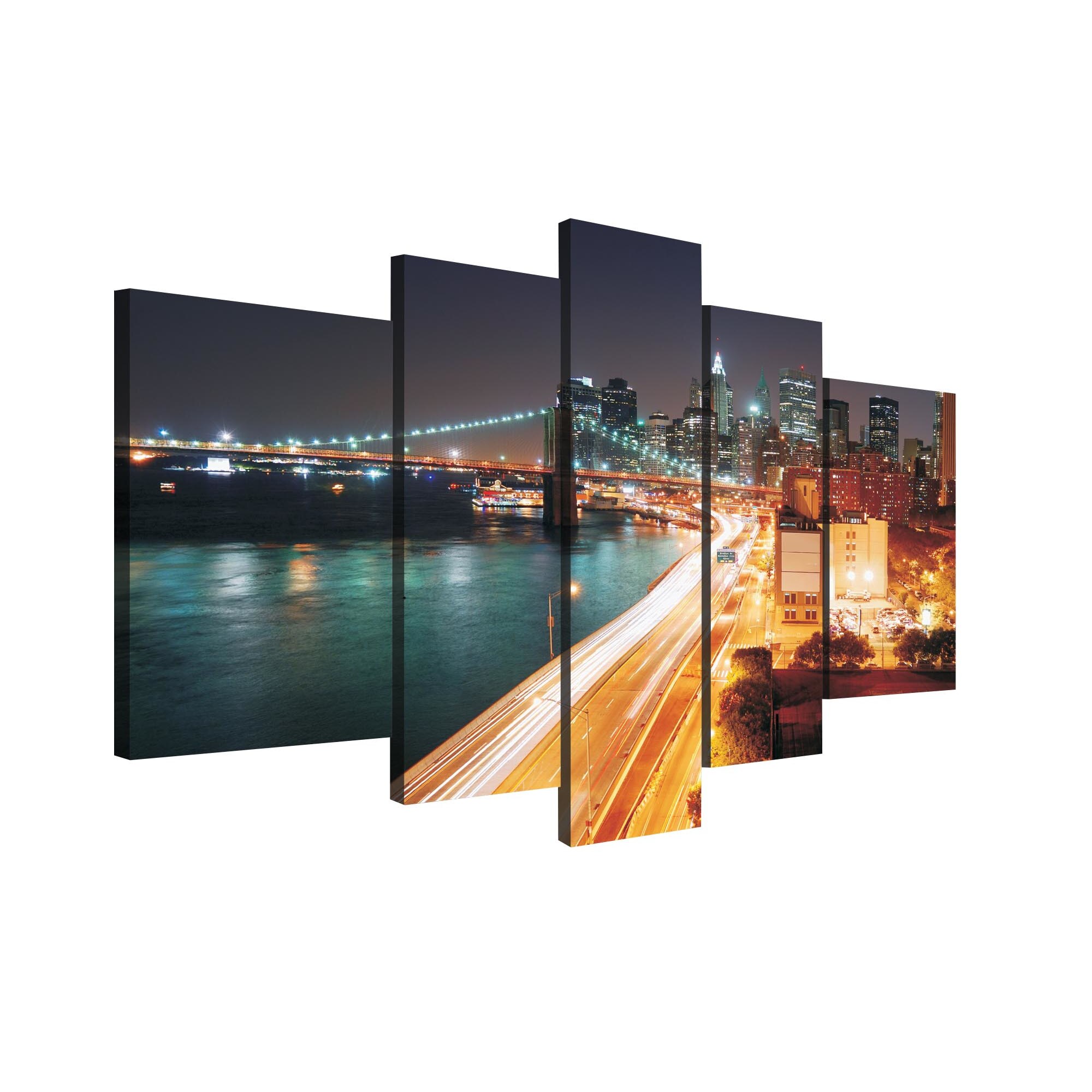 Set Tablouri DEGRETS 78348 Canvas, 100 x 170 cm, 5 piese (1x100x30 cm, 2x80x30 cm, 2x60x40 cm), New York - zgarie nori