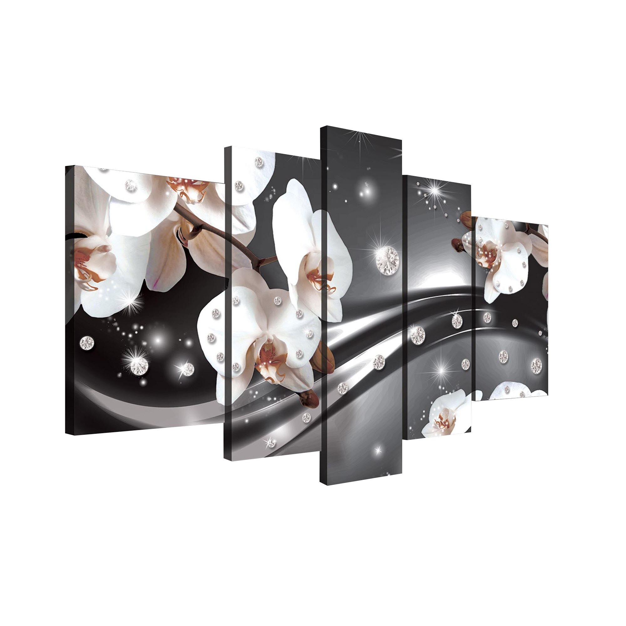 Set Tablouri DEGRETS 78350 Canvas, 100 x 170 cm, 5 piese (1x100x30 cm, 2x80x30 cm, 2x60x40 cm), Abstractie Orhidee 3 3D