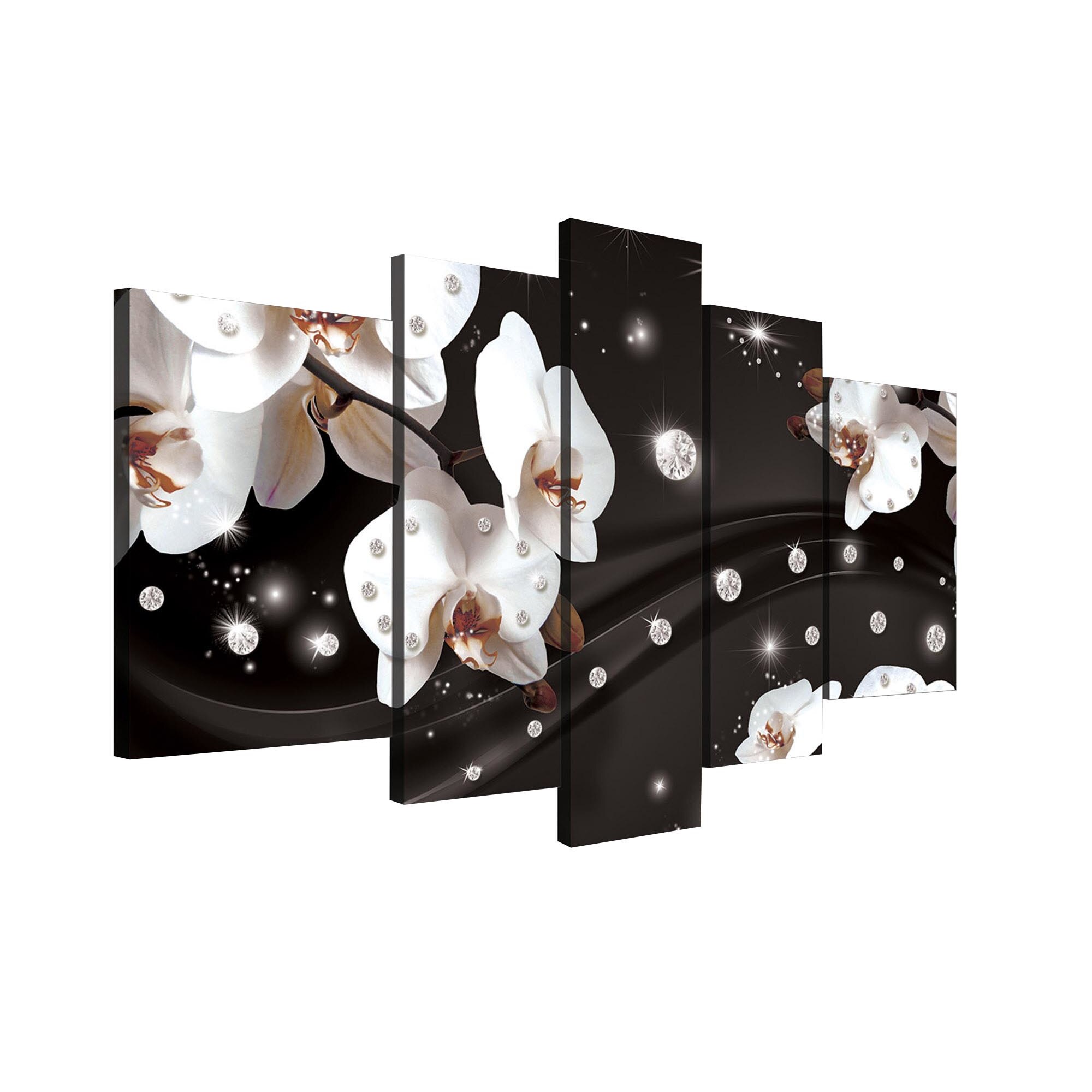 Set Tablouri DEGRETS 78351 Canvas, 100 x 170 cm, 5 piese (1x100x30 cm, 2x80x30 cm, 2x60x40 cm), Abstractie Orhidee 2 3D