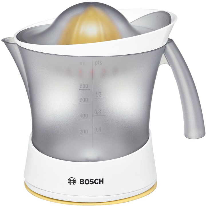 Цитрус преса Bosch MCP3000N, 25 W, 0.8 л, Автоматично включване/изключване, Бяла