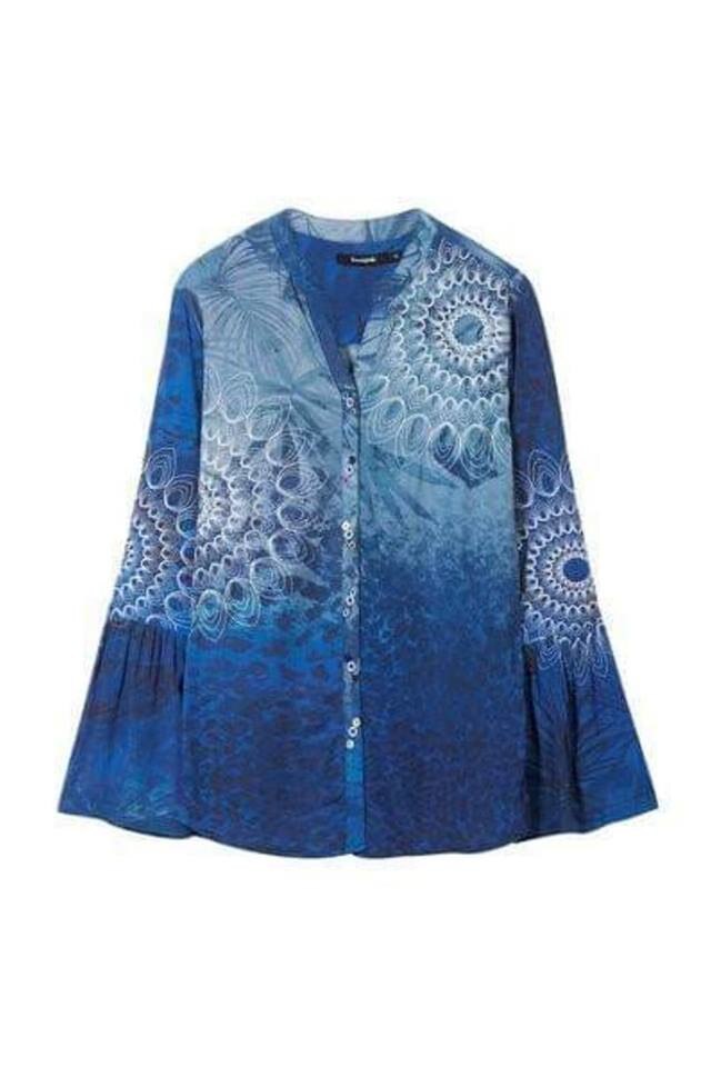 Camasa dama, Desigual, cu imprimeu abstract, Batinga, Albastru, XS