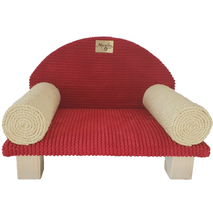 Canapea pisici, Mireille Design, 30 x 50 x 36 cm, Rosu, brate cu sisal natural