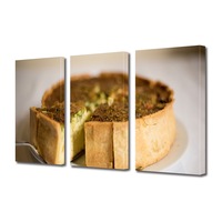 Set Tablouri Multicanvas 3 piese Premium Art Factory TrueColor Culinar Multicolor Placinta cu branza si verdeata , Panza pe cadru de lemn, Decoratiuni Moderne pentru Casa, 180 x 90 cm