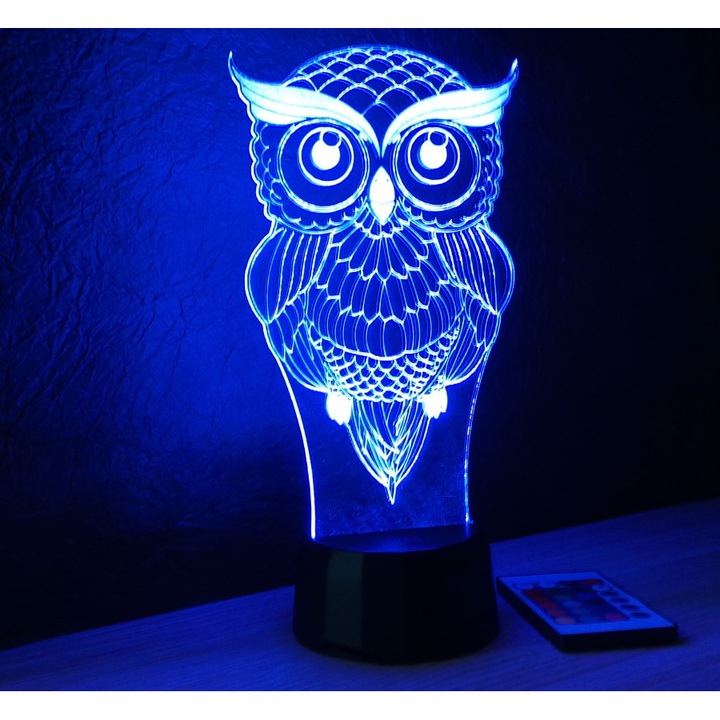 Bagoly mintás 3D illúzió LED lámpa, távirányítóval