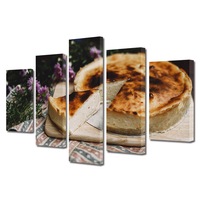 Set Tablouri Multicanvas 5 piese Premium Art Factory TrueColor Culinar Multicolor Placinta cu branza rumenita , Panza pe cadru de lemn, Decoratiuni Moderne pentru Casa, 110 x 200 cm