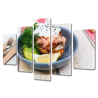 set tablouri multicanvas 5 piese premium art factory truecolor culinar multicolor peste avocado si crema de branza panza pe cadru de lemn decoratiuni moderne pentru casa 120 x 225 cm imagen 7_0_
0