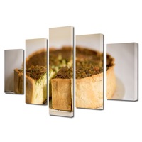 Set Tablouri Multicanvas 5 piese Premium Art Factory TrueColor Culinar Multicolor Placinta cu branza si verdeata , Panza pe cadru de lemn, Decoratiuni Moderne pentru Casa, 110 x 200 cm