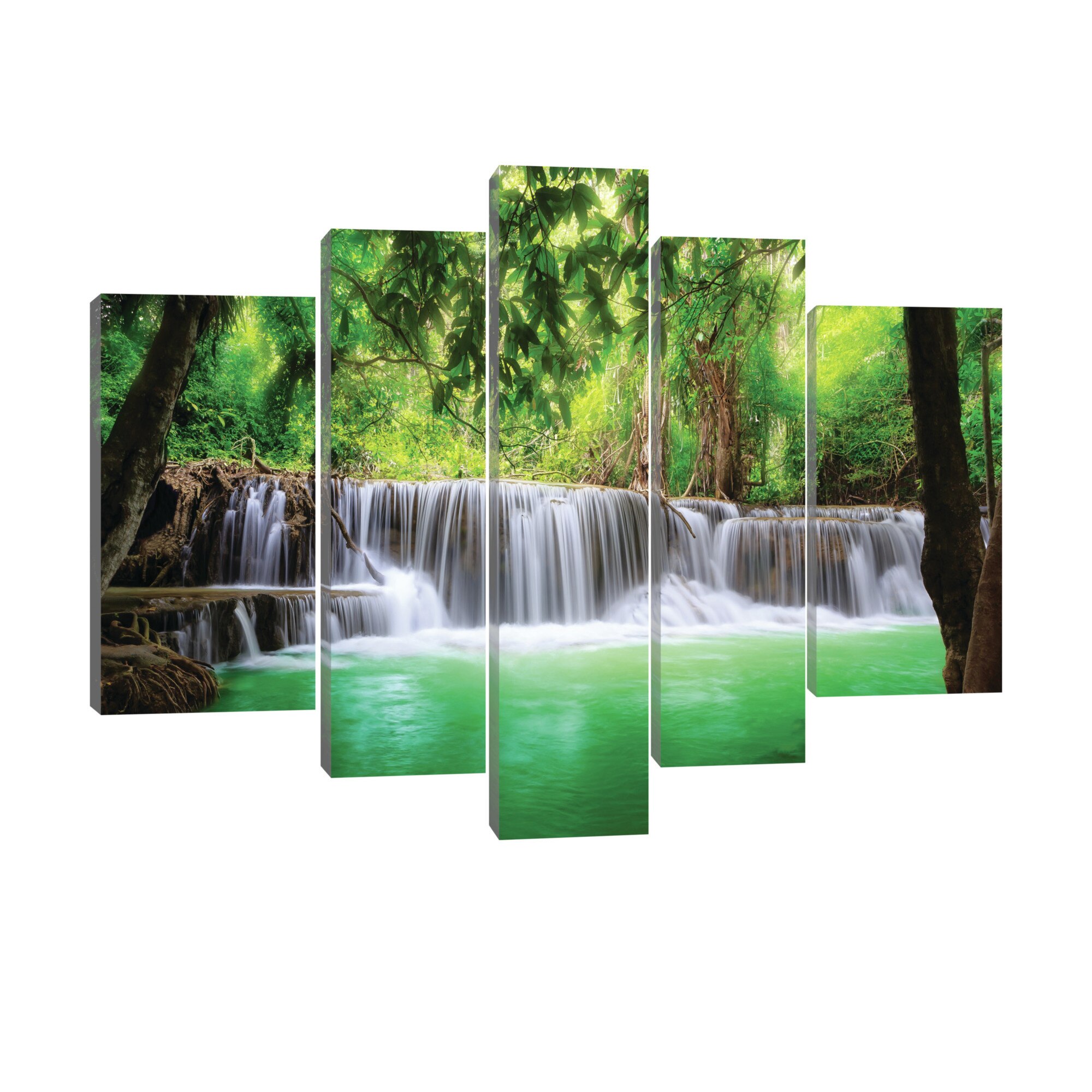 Set Tablouri DEGRETS 78353 Canvas, 100 x 170 cm, 5 piese (1x100x30 cm, 2x80x30 cm, 2x60x40 cm), Cascada in Tailanda