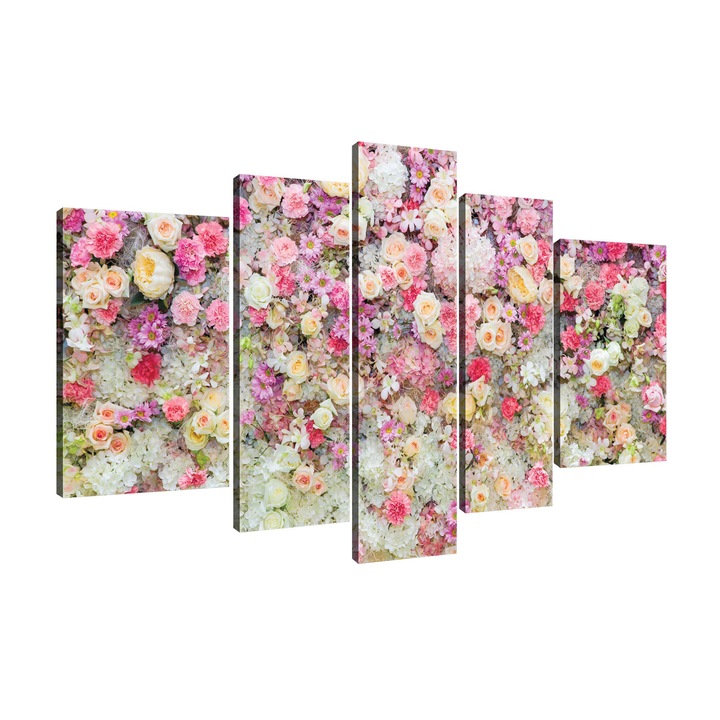 Set Tablouri DEGRETS 78357 Canvas, 100 x 170 cm, 5 piese (1x100x30 cm, 2x80x30 cm, 2x60x40 cm), Perete inflorat 3D