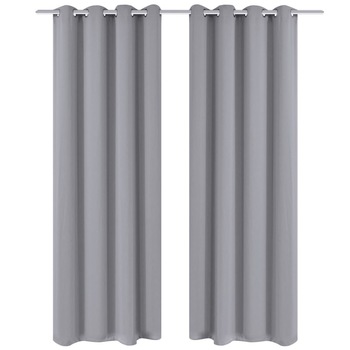 Set de 2 draperii opace cu ocheti metalici, vidaXL, Poliester, 135 x 175 cm, Gri Set de 2 draperii opace cu ocheti metalici, vidaXL, Poliester, 135 x 175 cm, Gri