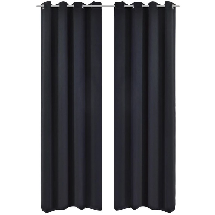 Set de 2 draperii opace, vidaXL, Tesatura, 135 x 245 cm, Negru