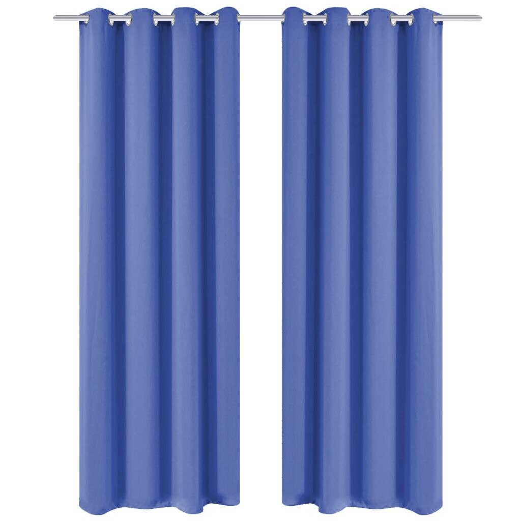 Set de 2 draperii opace cu ocheti metalici, vidaXL, Poliester, 135 x 245 cm, Albastru inchis