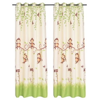 Set de 2 draperii opace pentru camera copiilor, vidaXL, Tesatura, Model maimute, Multicolor, 140 x 240 cm Set de 2 draperii opace pentru camera copiilor, vidaXL, Tesatura, Model maimute, Multicolor, 140 x 240 cm