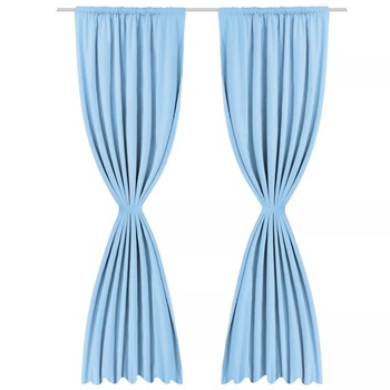 Set de 2 draperii cu strat dublu, vidaXL, 140 x 175 cm, Albastru deschis Set de 2 draperii cu strat dublu, vidaXL, 140 x 175 cm, Albastru deschis