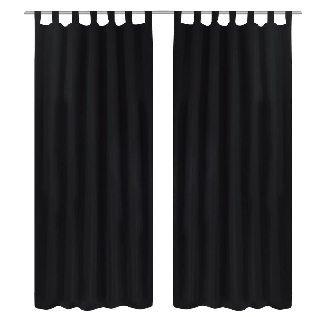 Set de 2 draperii din micro-satin cu bride, vidaXL, 140 x 175 cm, Negru