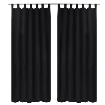 Set de 2 draperii din micro-satin cu bride, vidaXL, 140 x 175 cm, Negru Set de 2 draperii din micro-satin cu bride, vidaXL, 140 x 175 cm, Negru