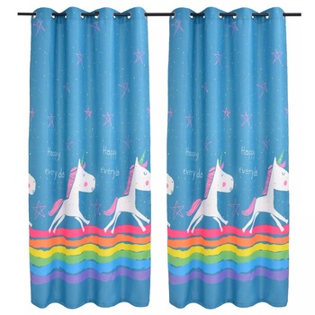 Set de 2 draperii opace pentru camera copiilor, vidaXL, Tesatura, Model unicorn, Albastru, 140 x 240 cm Set de 2 draperii opace pentru camera copiilor, vidaXL, Tesatura, Model unicorn, Albastru, 140 x 240 cm