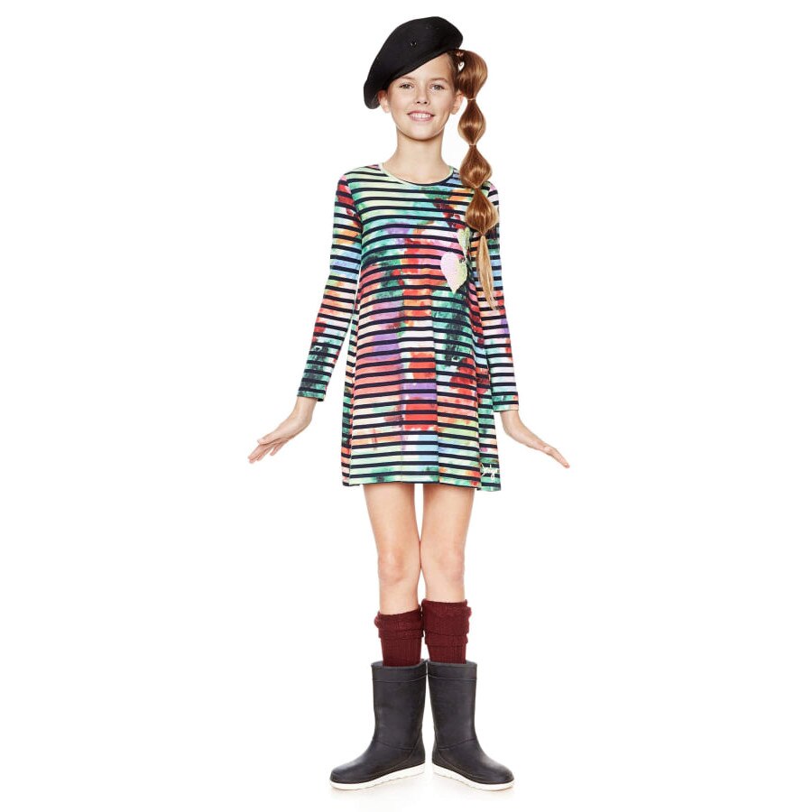 Rochie fete, Desigual, cu imprimeu multicolor, Black, Marimea 13-14 ani