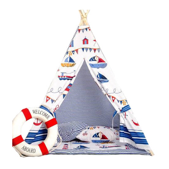 Cort Tepee,alb cu barcute si dungi