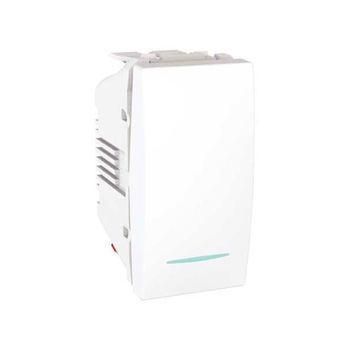 Intrerupator cap scara simplu cu indicator luminos, Schneider Electric, incastrat, modular - 1, alb Intrerupator cap scara simplu cu indicator luminos, Schneider Electric, incastrat, modular - 1, alb
