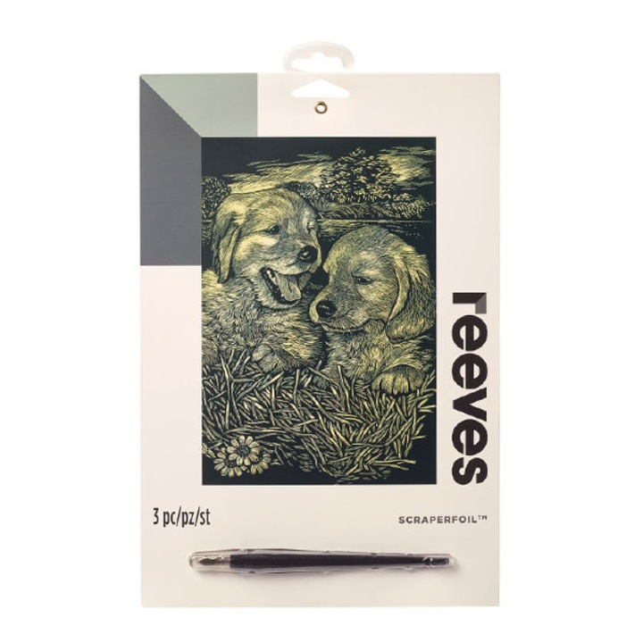 Комплект за рисуване с издраскване REEVES - PUPPIES PPCF55