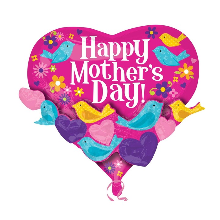 3D Фолиев балон Amscan 348638 1-121, Happy Mother's Day (Празника на майката), 55x 50см, Розов