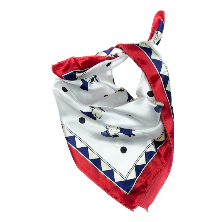 Esarfa batic dama 50x50 cm, Buticcochet, Alb cu catelusi, model jucaus ce adauga un plus de originalitate - ES141