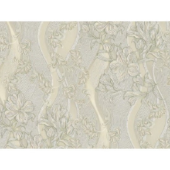 Tapet Slavyanski Oboi, Liliana 6577-04, clasic flori, bej-gri, semilavabil, acrilic, pentru living sau dormitor
