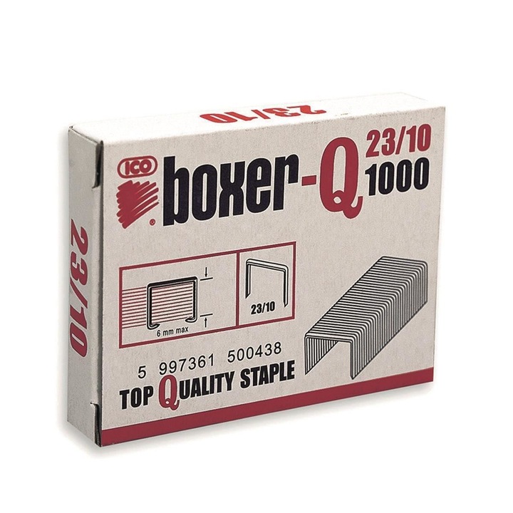 Capse galvanizate ICO Boxer Q 23/10, pentru 60 coli, 1000 buc/cutie