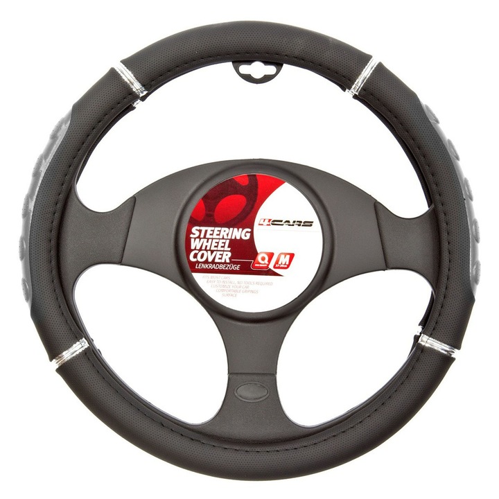 Husa volan negru - gri 37-39 cm 4cars