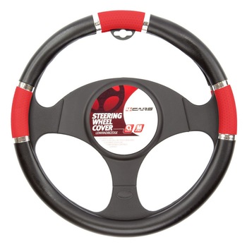 Husa volan rosu - negru 37-39 cm 4cars Husa volan rosu - negru 37-39 cm 4cars