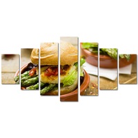 set tablouri multicanvas 7 piese premium art factory truecolor culinar multicolor burger sanatos cu sparanghel piept de pui salata si rosii panza pe cadru de lemn decoratiuni moderne pentru casa 100 x 210 cm imagen 47_0_
0