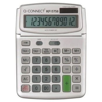 Calculator de birou Q-CONNECT, solar, 12 cifre, afisaz inclinat, format mare, functie Tax, 140 x 180 mm, gri Calculator de birou Q-CONNECT, solar, 12 cifre, afisaz inclinat, format mare, functie Tax, 140 x 180 mm, gri