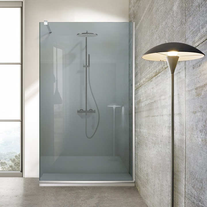 Paravan dus walk-in Aqua Roy ® Inox, feronerie full inox, sticla 8mm gri, securizata, anticalcar, 110x195 cm