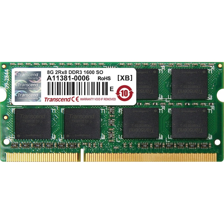 Transcend 8 GB -os RAM Memória, Sodimm ddr3, 1600 Mhz, laptophoz