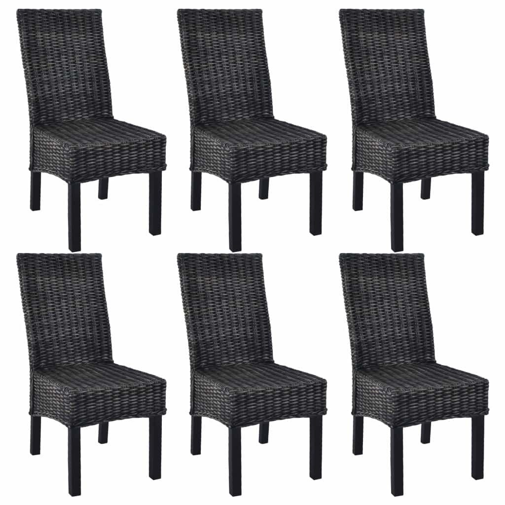 Set de 6 scaune de bucatarie, din ratan si lemn de mango, vidaXL, Negru, 46 x 61 x 93 cm