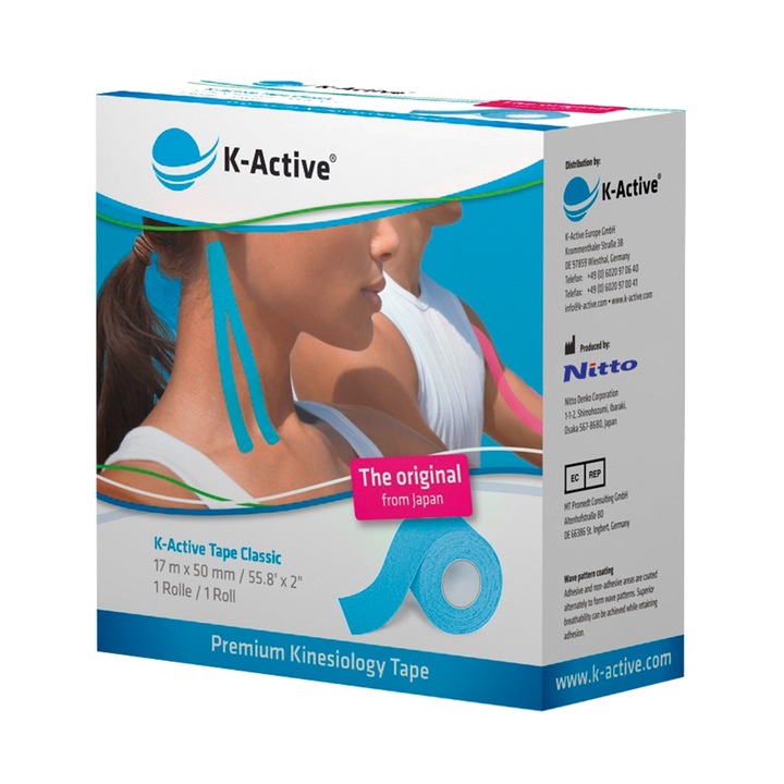 Banda kinesiologica albastru classic k-active 1rola, 5 cm x 17 m