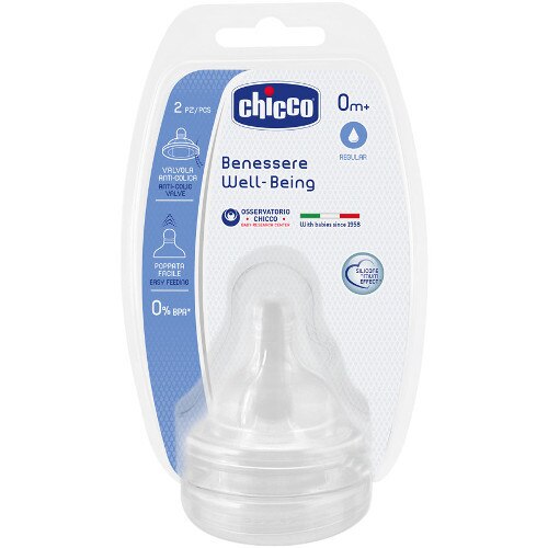 Tetina Chicco Silicon Physiologic, 2buc, Flux Normal 0 Luni +
