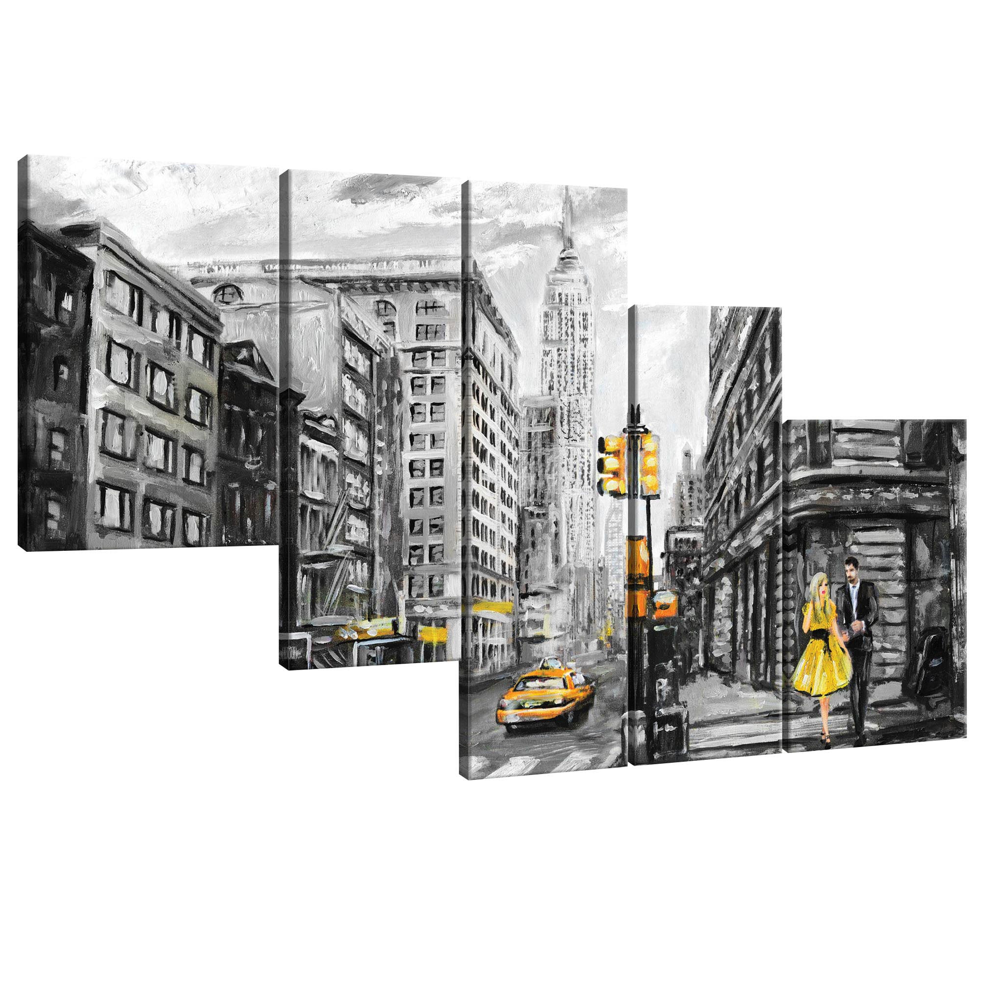 Set Tablouri DEGRETS 78362 Canvas, 100 x 170 cm, 5 piese (1x100x30 cm, 2x80x30 cm, 2x60x40 cm), New York Arta