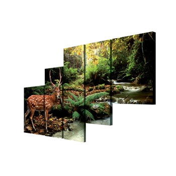 Set Tablouri DEGRETS 78363 Canvas, 100 x 170 cm, 5 piese (1x100x30 cm, 2x80x30 cm, 2x60x40 cm), Caprioara langa rau Set Tablouri DEGRETS 78363 Canvas, 100 x 170 cm, 5 piese (1x100x30 cm, 2x80x30 cm, 2x60x40 cm), Caprioara langa rau