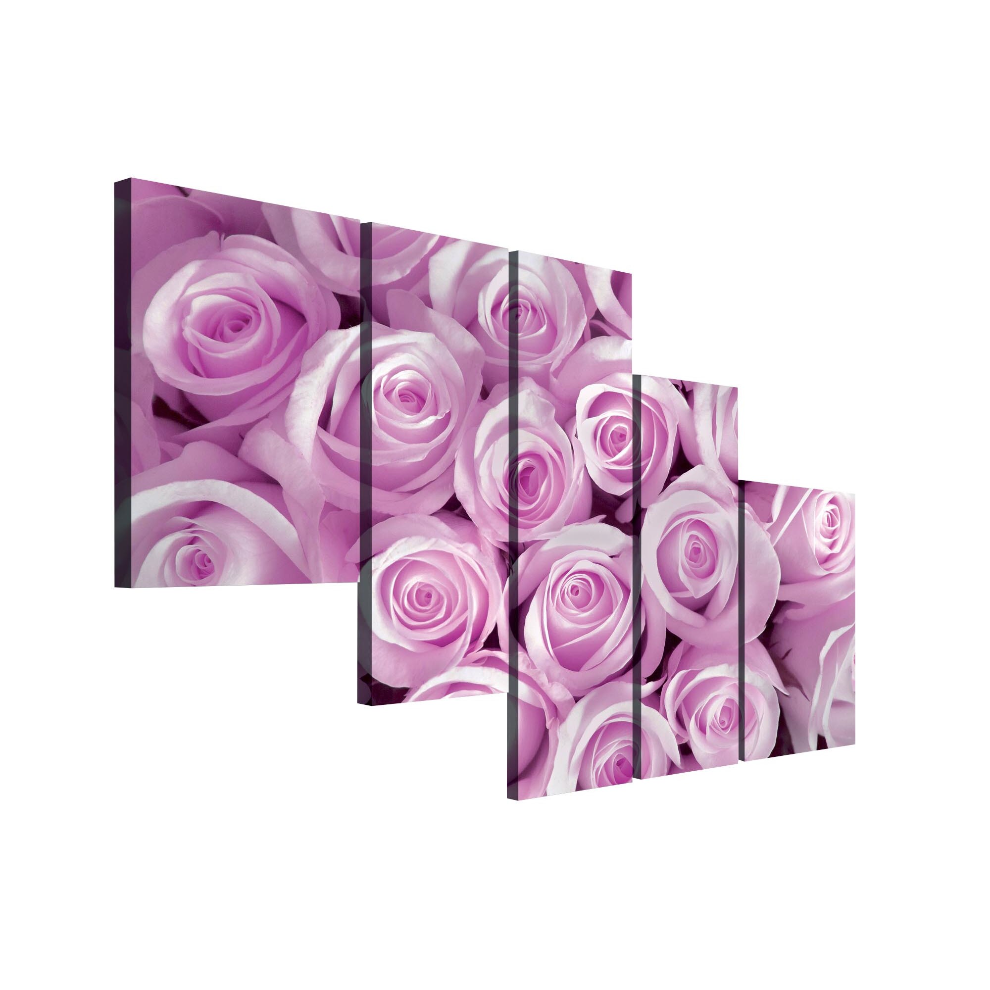 Set Tablouri DEGRETS 78364 Canvas, 100 x 170 cm, 5 piese (1x100x30 cm, 2x80x30 cm, 2x60x40 cm), Buchet de trandafiri roz