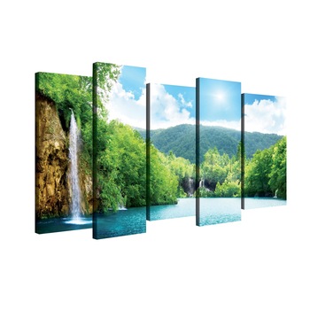 Set Tablouri DEGRETS 78367 Canvas, 100 x 150 cm, 5 piese (2x100x30 cm, 3x80x30 cm), Cascada langa lac Set Tablouri DEGRETS 78367 Canvas, 100 x 150 cm, 5 piese (2x100x30 cm, 3x80x30 cm), Cascada langa lac