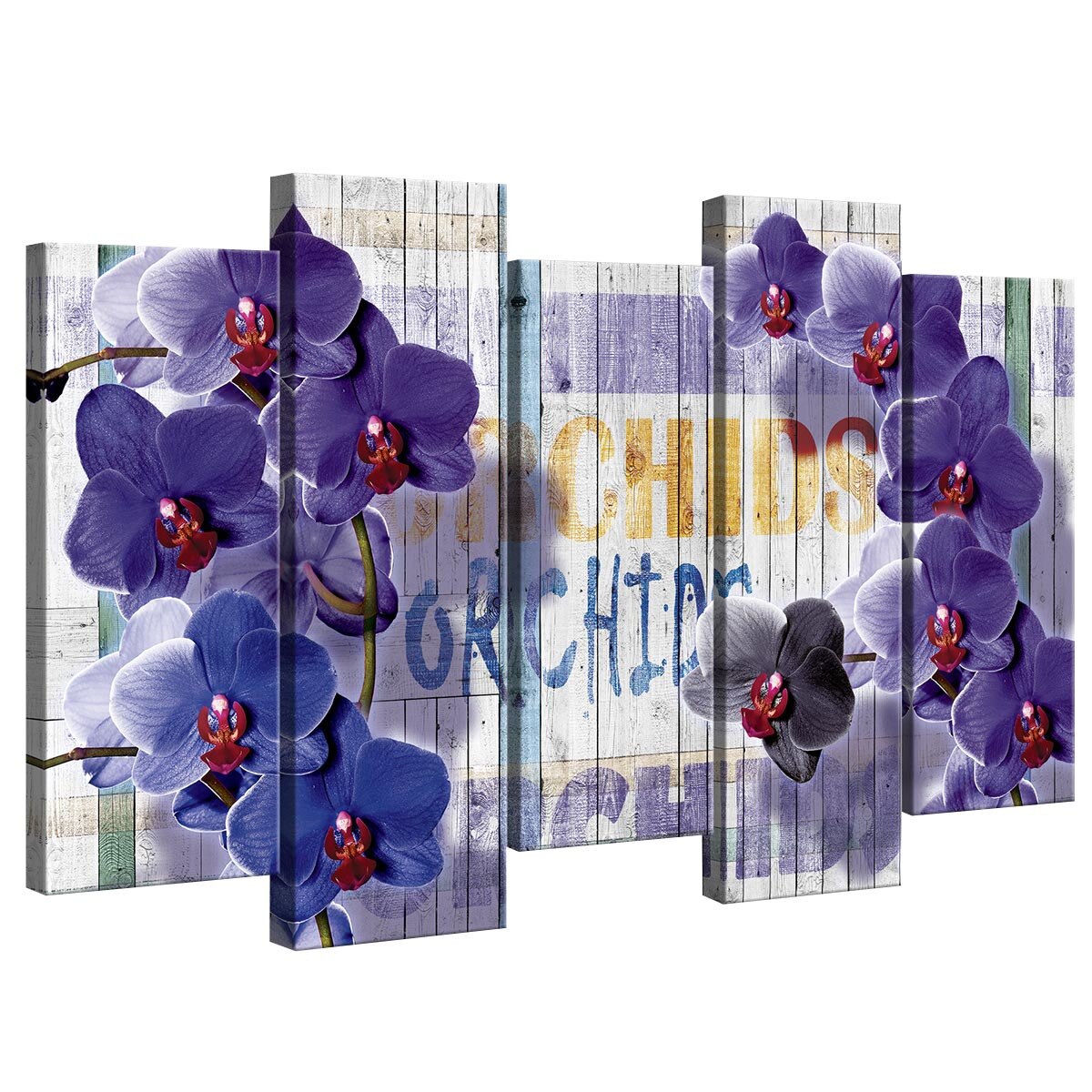 Set Tablouri DEGRETS 78366 Canvas, 100 x 150 cm, 5 piese (2x100x30 cm, 3x80x30 cm), Orhidee Mov