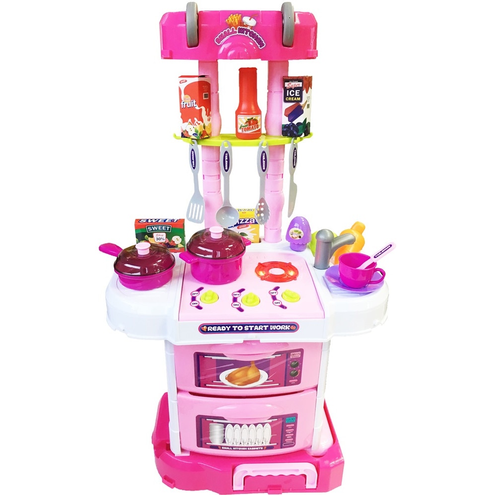 Jucarie Bucatarie Troller Little Chef 3 in 1 cu lumini, Sunete, 43 Piese Salamandra Kids