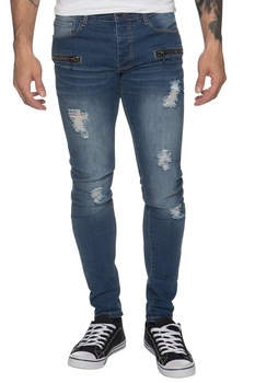Blugi slim fit cu rupturi barbati Enzo, albastri, marimea 34S Blugi slim fit cu rupturi barbati Enzo, albastri, marimea 34S